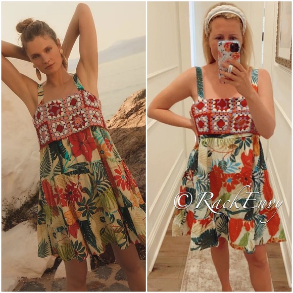 NWT ANTHROPOLOGIE FARM RIO CROCHET FLORAL MINI DRESS